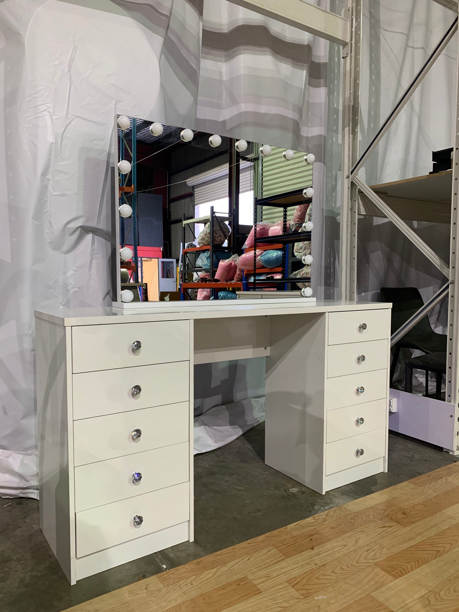 WHITE MAKE-UP DRESSER TABLE WITH LED MIRROR WITH 10 DRAWERS KL-DS06