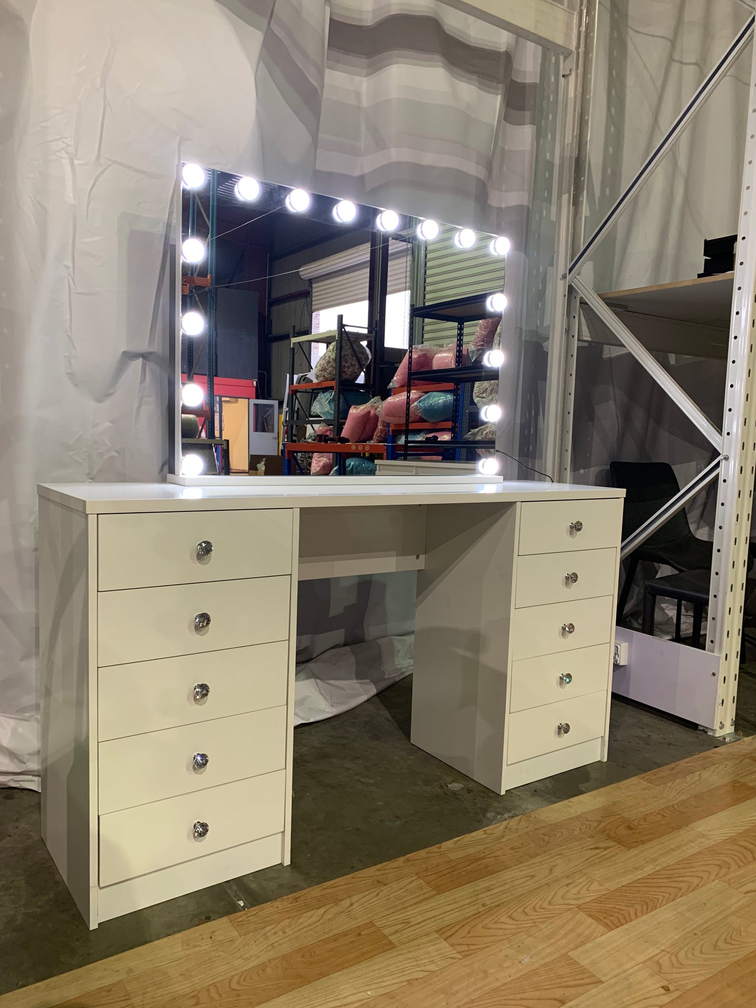 WHITE MAKE-UP DRESSER TABLE WITH LED MIRROR WITH 10 DRAWERS KL-DS06