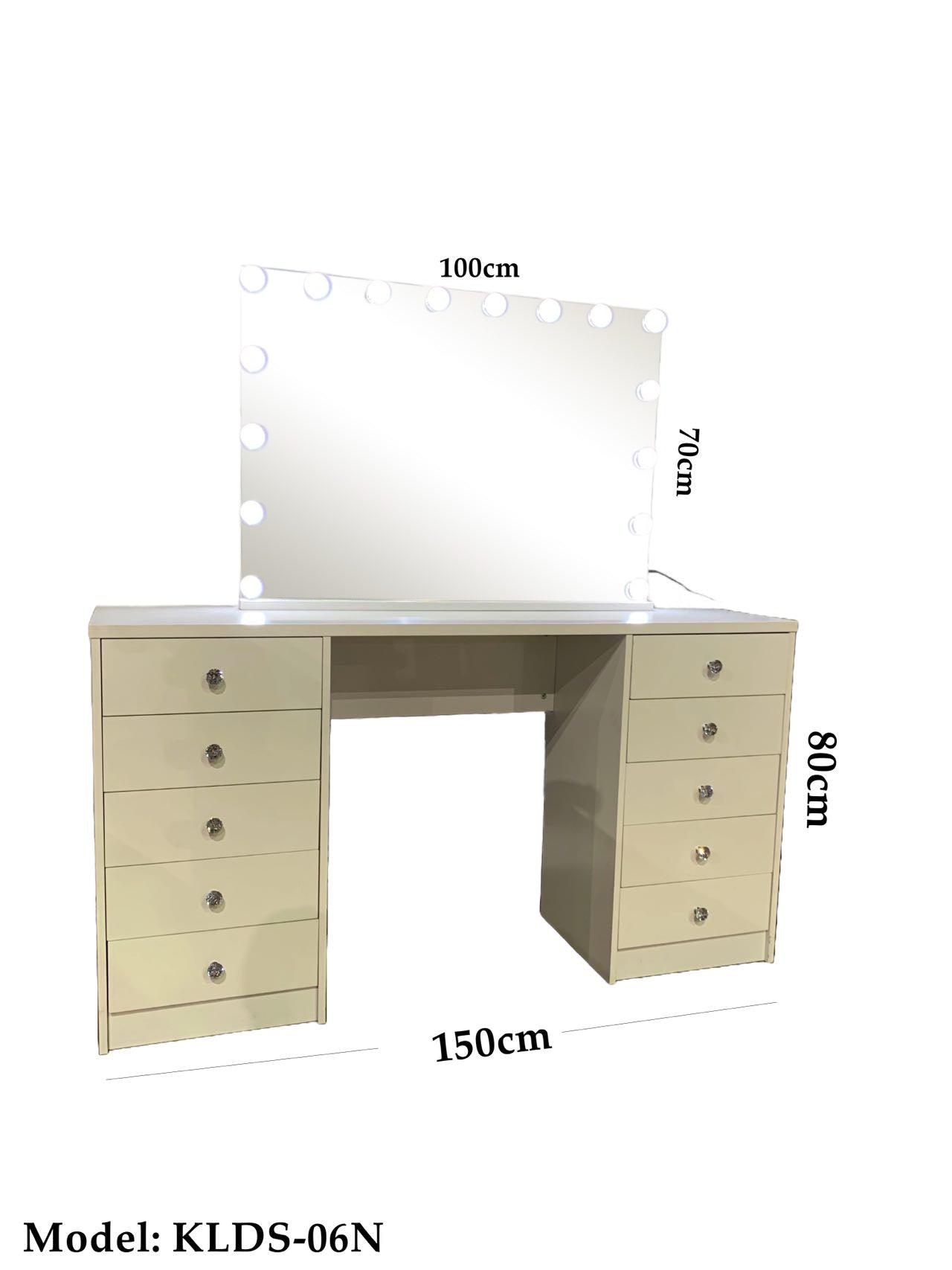 WHITE MAKE-UP DRESSER TABLE WITH LED MIRROR WITH 10 DRAWERS KL-DS06