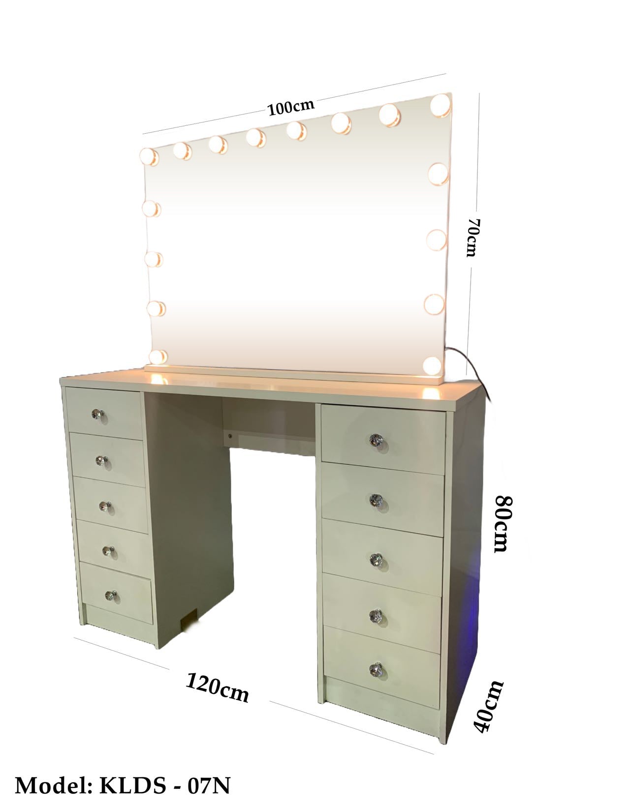 WHITE MAKE-UP DRESSER TABLE WITH LED MIRROR WITH 10 DRAWERS KL-DS07