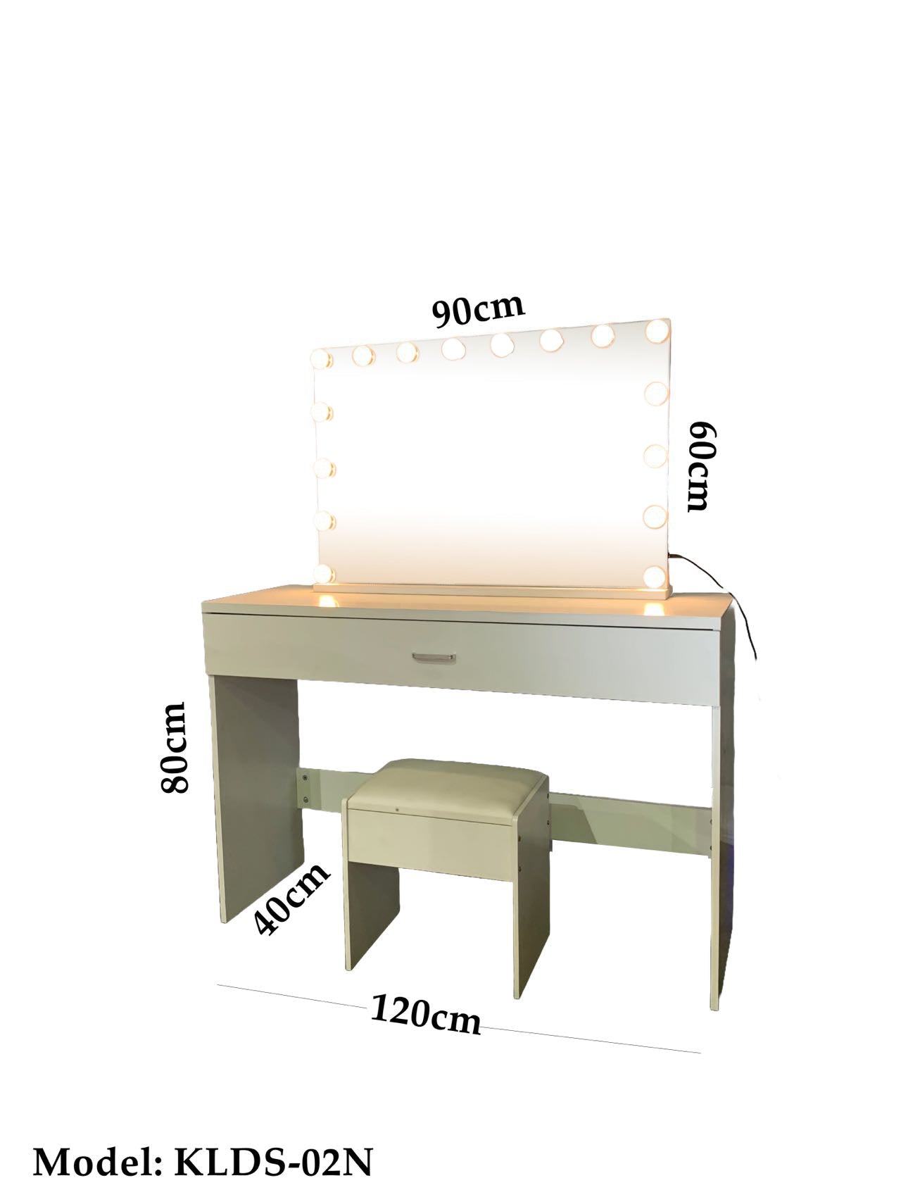 WHITE MAKE-UP DRESSER TABLE WITH LED MIRROR WITH DRAWER & PULL OUT CHAIR KL-DS02