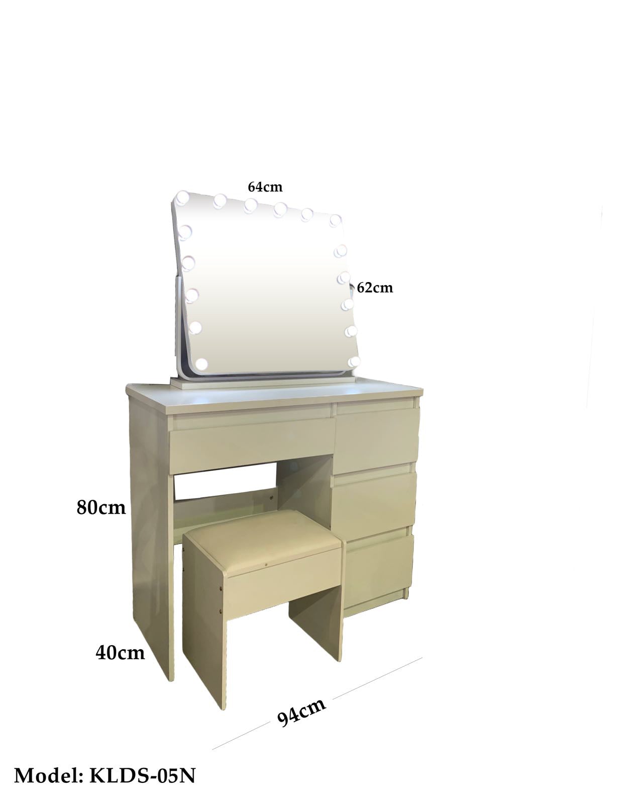 WHITE MAKE-UP DRESSER TABLE WITH LED MIRROR WITH DRAWERS & PULL OUT CHAIR KLDS05