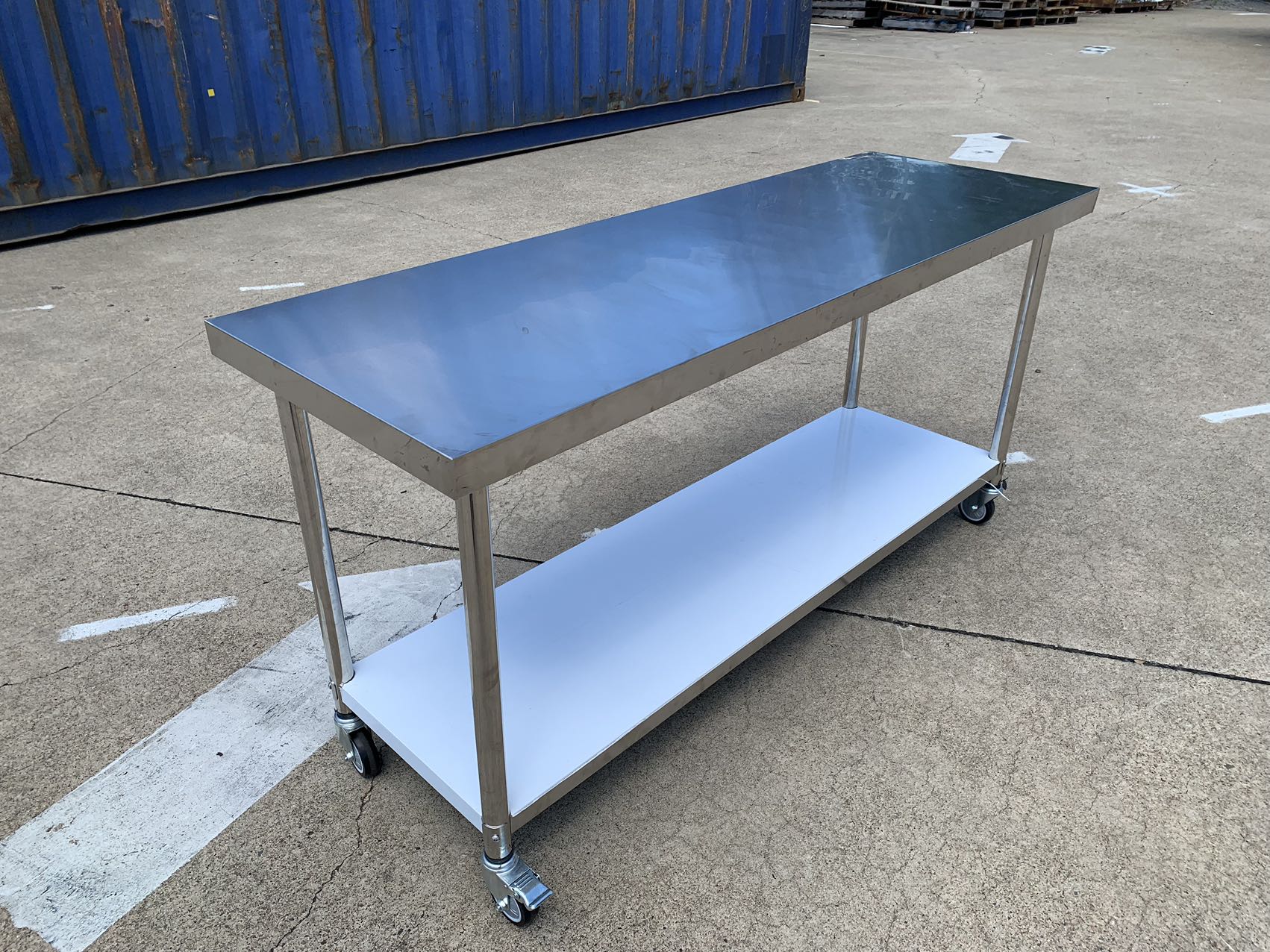 1000x600x900mm Stainless Steel Metal 2 Tier Workbench Kitchen Bench with wheels