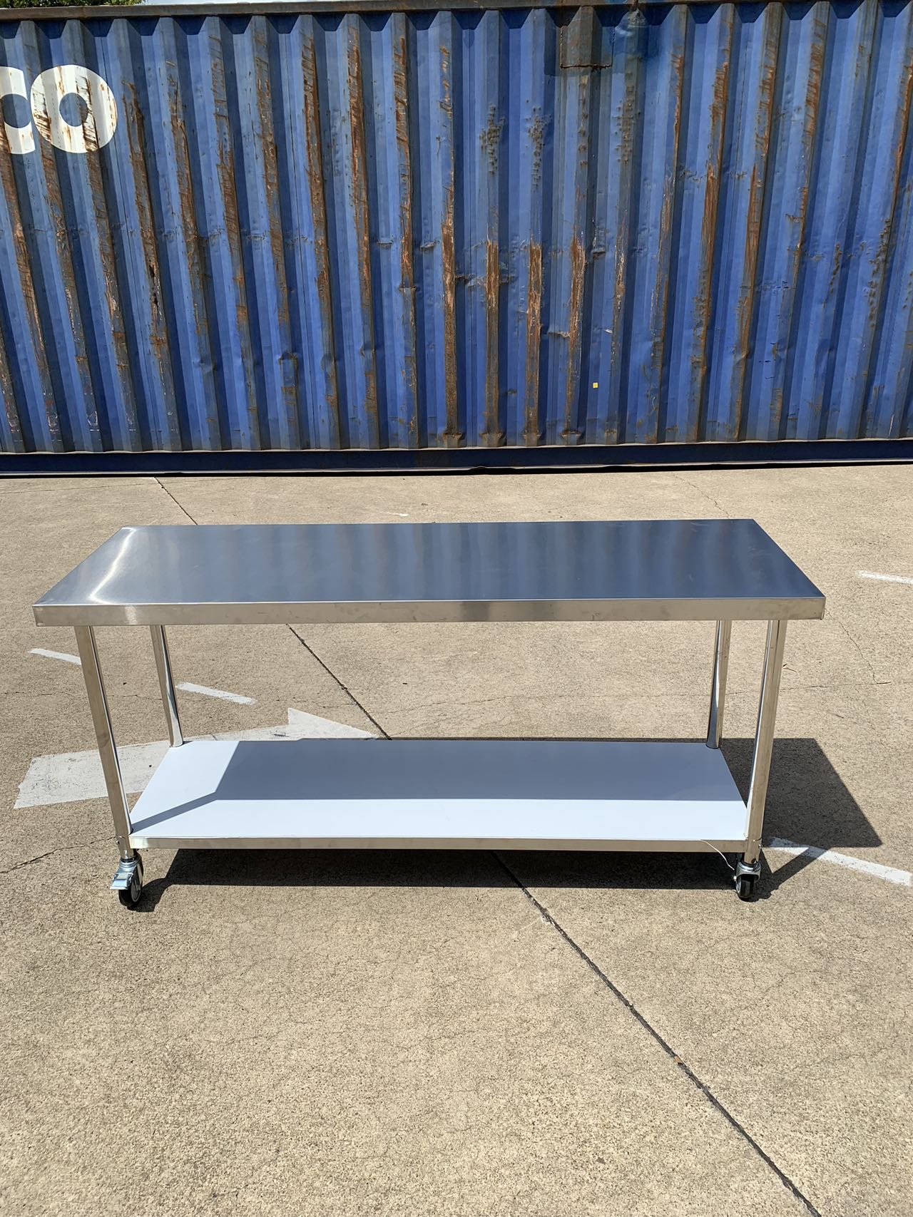 180CM STAINLESS STEEL METAL 2 TIER WORKBENCH KITCHEN BENCH STORAGE with wheels