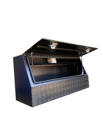 (Half Open) 170cm(L) x 50cm(D) x 70cm(H) Aluminum Checkerplate Tool Box for UTE & Trailer Storage  (Black)