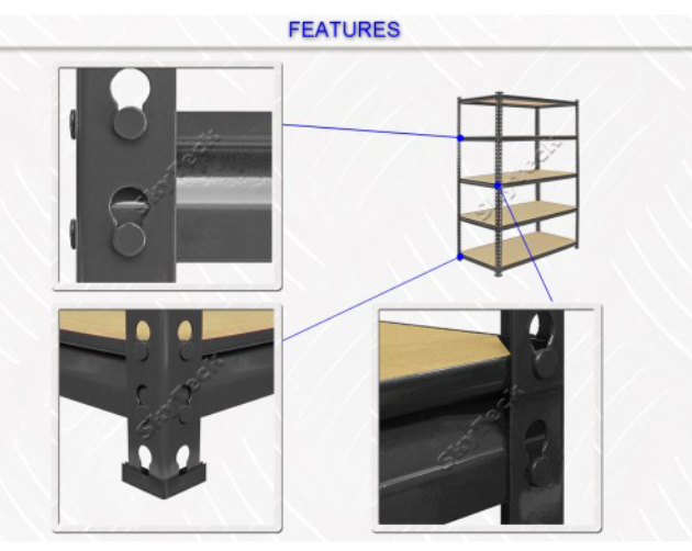 Industrial 5-Tier Black MDF & Metal Shelving Rack System Warehouse  Combo (G045K + G120K)