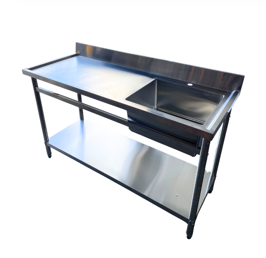 (BRISBANE & SYDNEY ONLY) 1500mmW X 600mm D X 900mm H Single Right Stainless Sink With 120mm Splashback