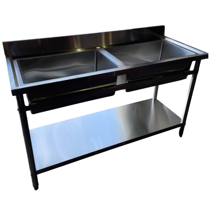 (BRISBANE & SYDNEY ONLY) 1500mmW X 600mm D X 900mm H Double Stainless Sink With 120mm Splashback (Copy)