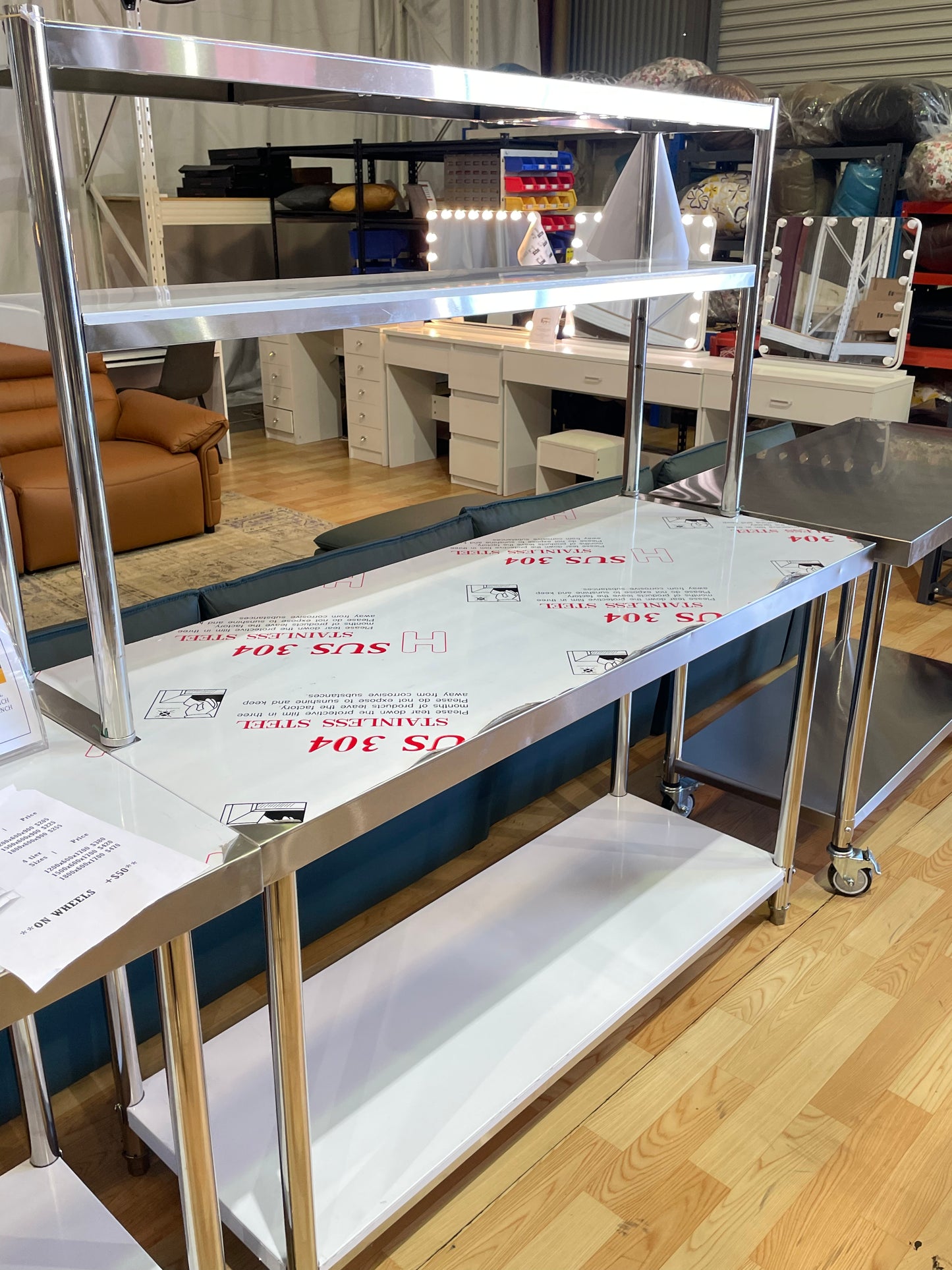 Stainless Steel 2-Tier Extension Top Bench 1800x300x800mm