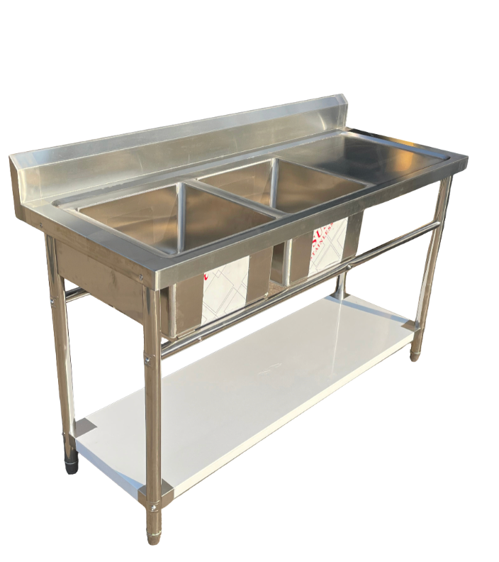 (BRISBANE ONLY) 1500mmW X 600mm D X 900mm H Double Stainless Steel Commerical Kitchen Sink With 120mm Splashback