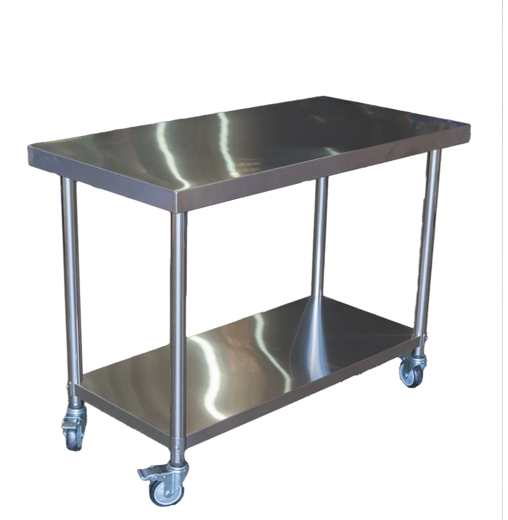 (Brisbane ONLY) 1800 × 700 × 900 mm 304 Stainless Steel Workbench with Wheels – 2-Tier Commercial Kitchen Prep Table, Outdoor BBQ Table, Food Prep & Garage Work Table