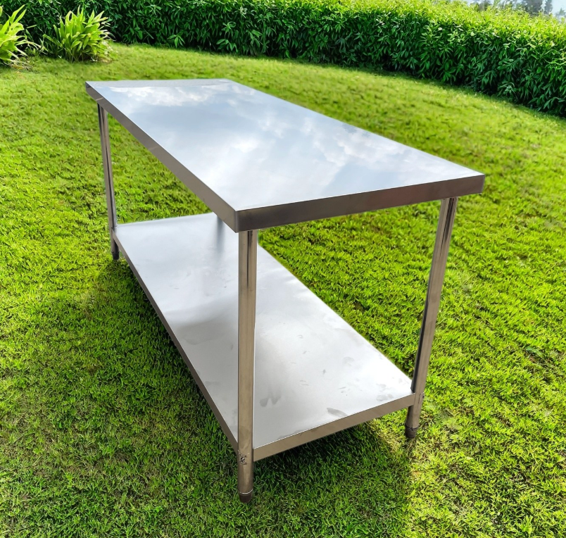 (Brisbane ONLY) 1800 × 700 × 900 mm 304 Stainless Steel Workbench with Wheels – 2-Tier Commercial Kitchen Prep Table, Outdoor BBQ Table, Food Prep & Garage Work Table