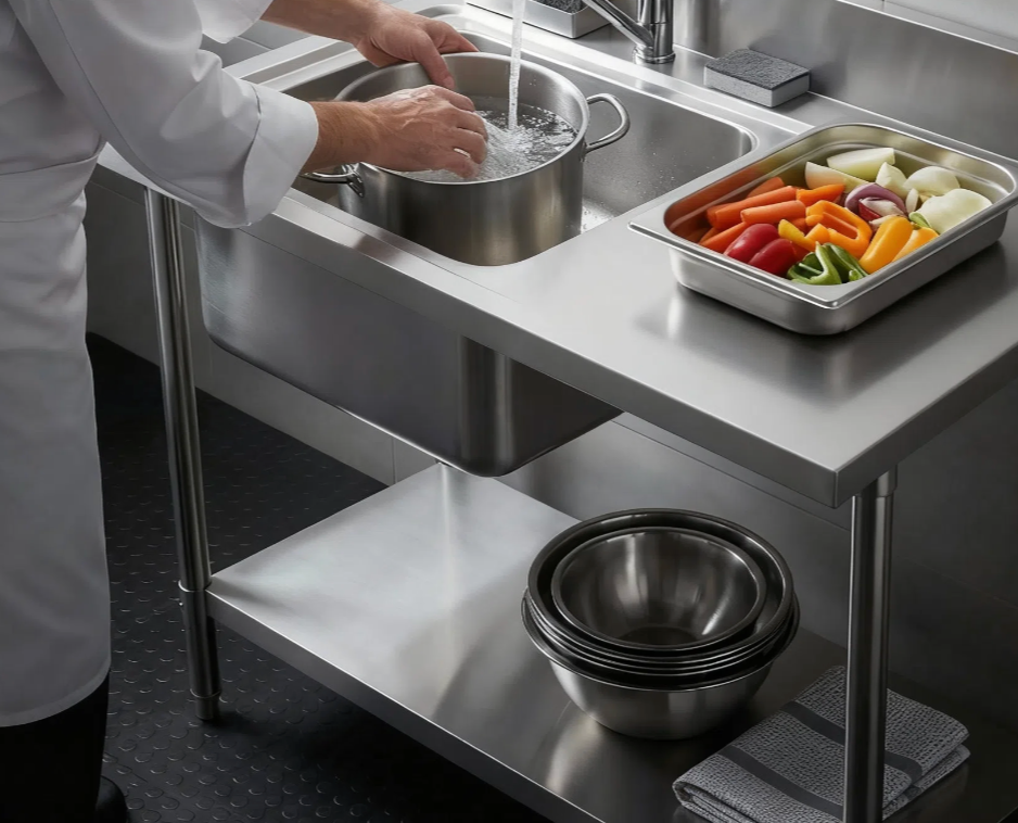 Stainless Steel Commercial Kitchen Sink 1200x600x900mm Right Bowl