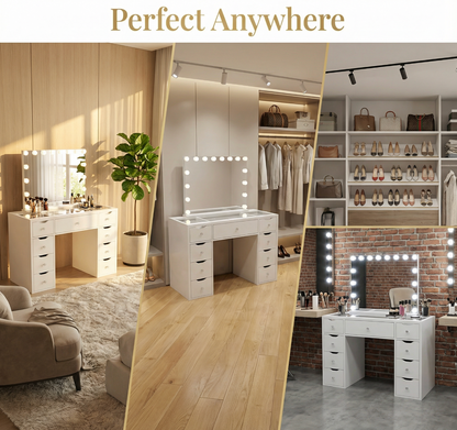 1200mm White Glass Top Makeup Vanity Table with 9 Drawers, 1200mm