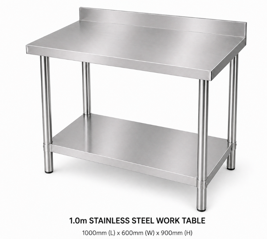 (Brisbane Only) 304 Stainless Steel Workbench 1000x600x900mm With Splashback 2-Tier