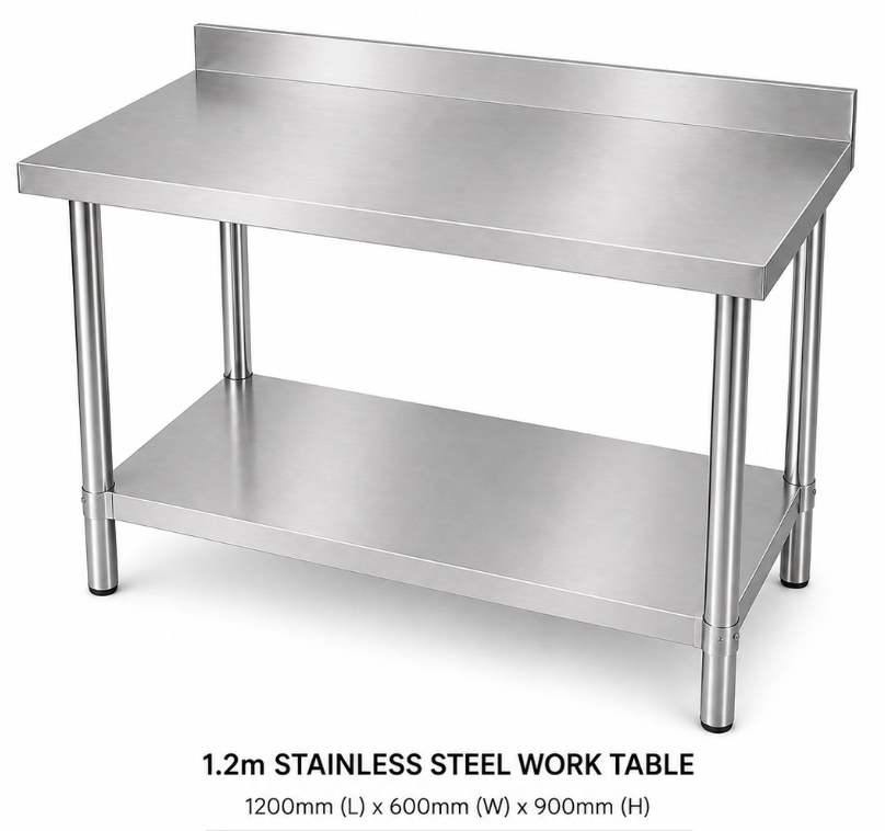 Stainless Steel Workbench 1200x600x900mm 304 Grade with Splashback