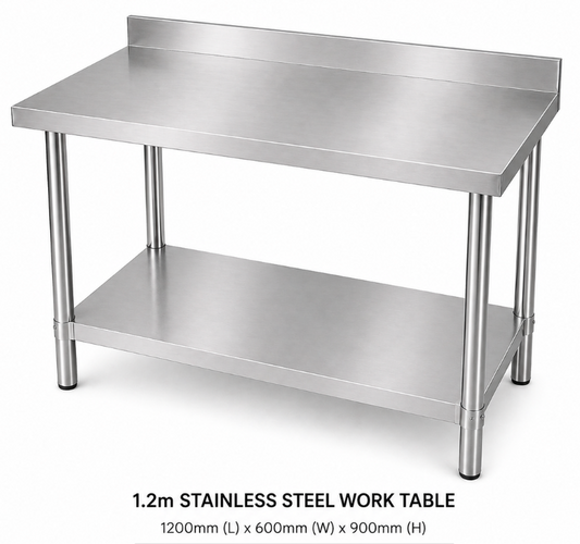 Stainless Steel Workbench 1200x600x900mm 304 Grade with Splashback