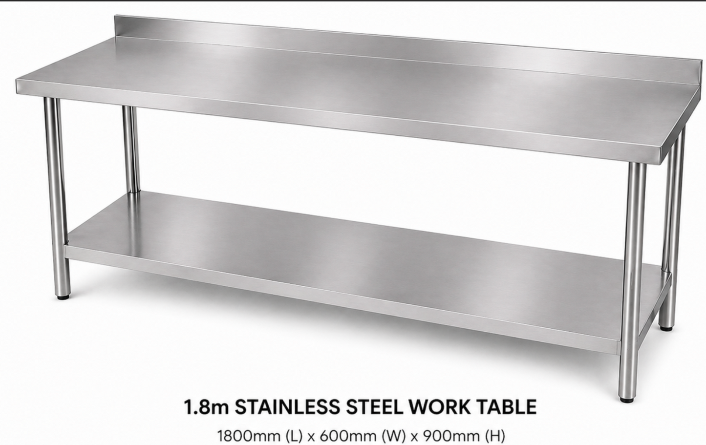 Stainless Steel Workbench 1800mm 2-Tier With Splashback 304 Grade