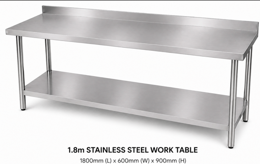 Stainless Steel Workbench 1800mm 2-Tier With Splashback 304 Grade