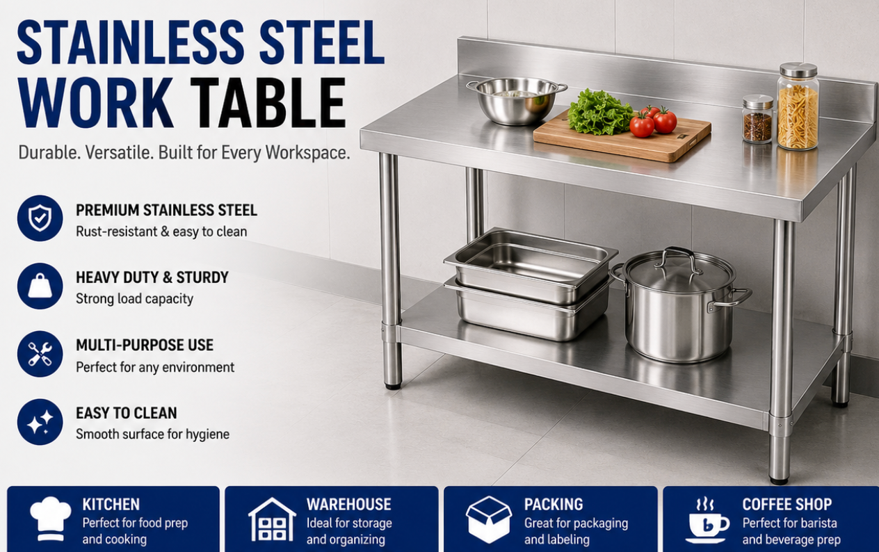 (Brisbane Only) 304 Stainless Steel Workbench 1000x600x900mm With Splashback 2-Tier