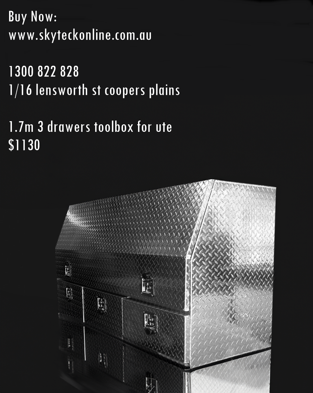 Aluminium Checkerplate UTE Tool Box 170cm – 3 Drawers & Shelf