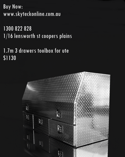 Aluminium Checkerplate UTE Tool Box 170cm – 3 Drawers & Shelf