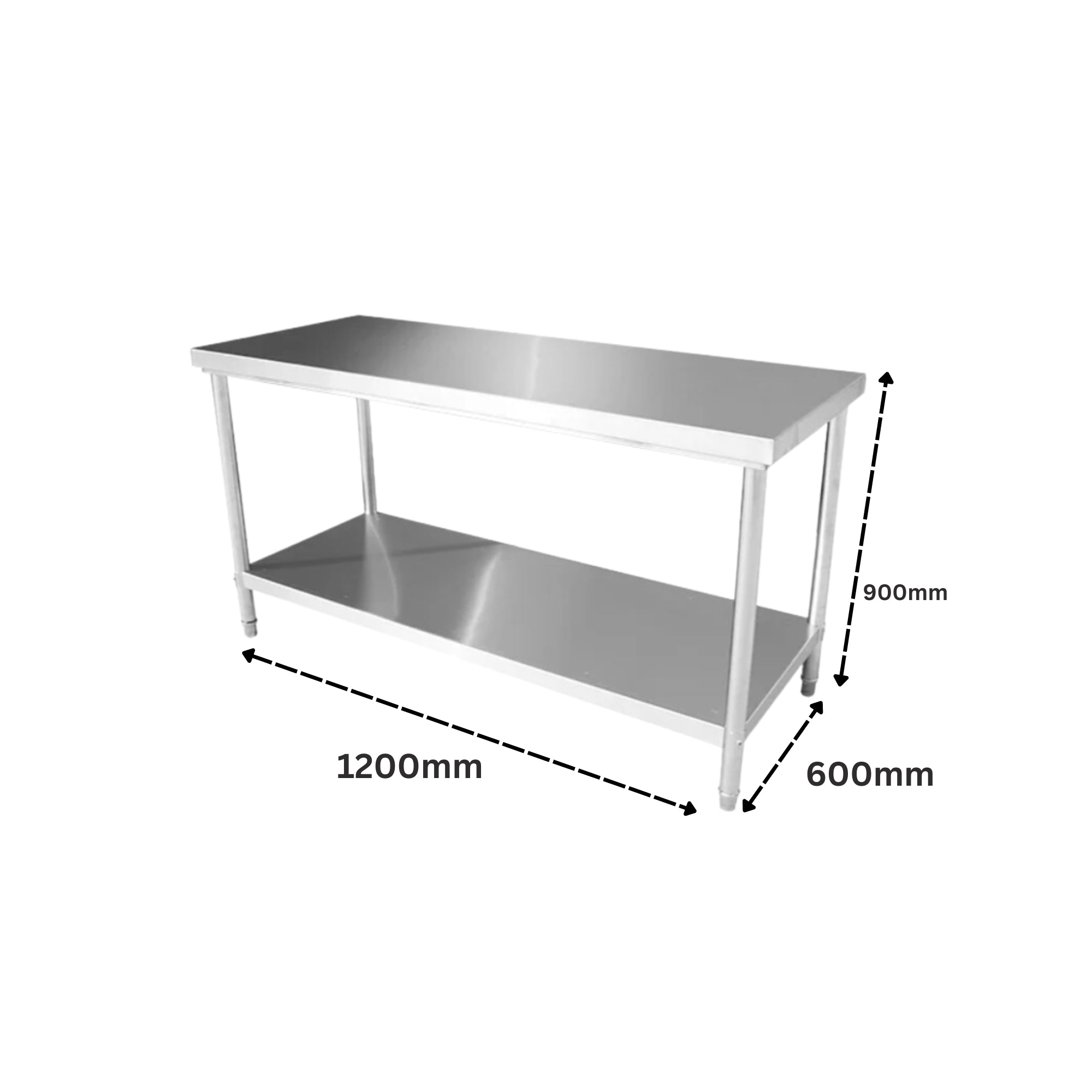 120CM(L) X 60CM(D) X 90CM(H) STAINLESS STEEL METAL 2 TIER WORKBENCH KITCHEN BENCH STORAGE