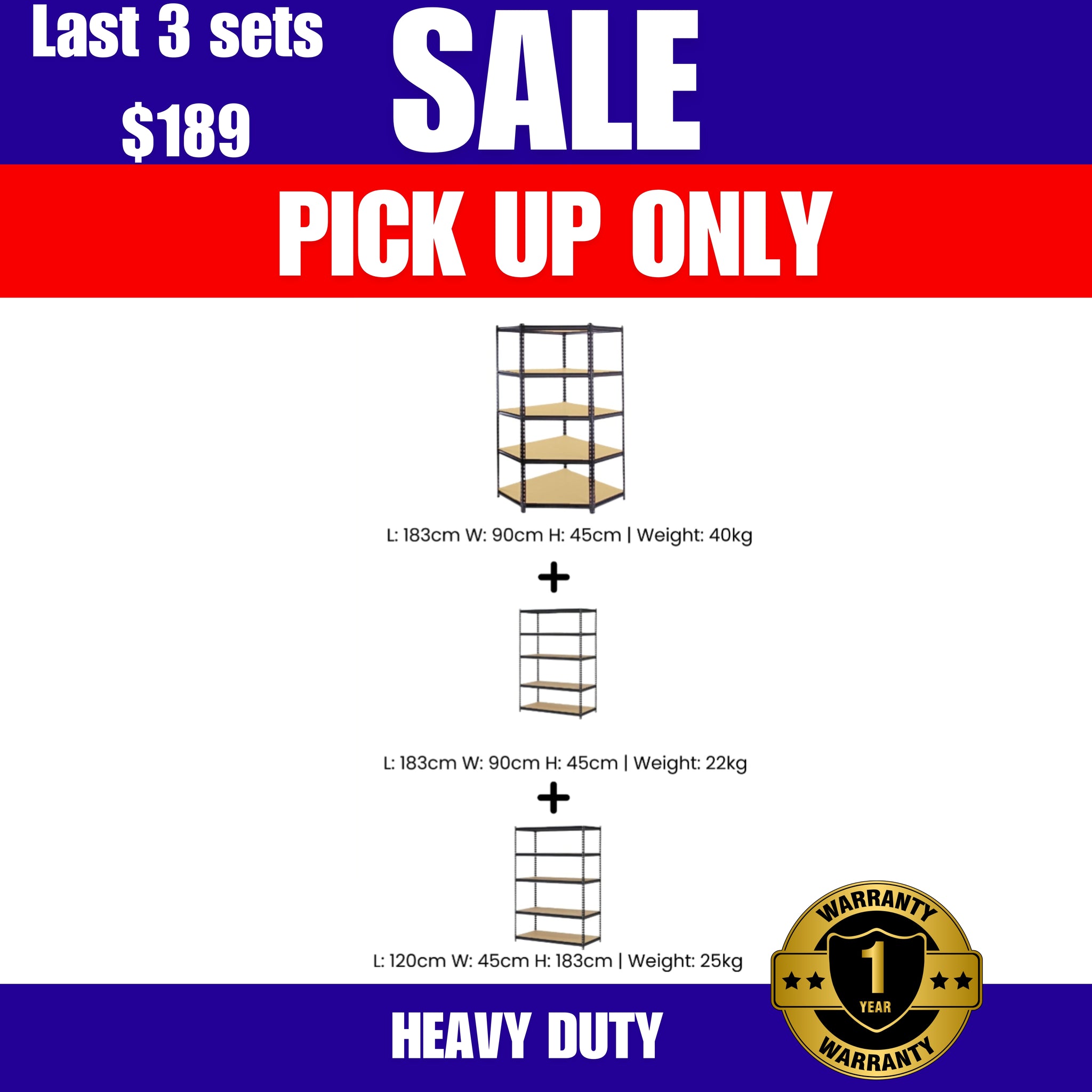 PICK UP ONLY Industrial 5-Tier Black MDF & Metal Shelving Rack System Warehouse Combo (G045K + G090K +G120K) (PICK UP ONLY)