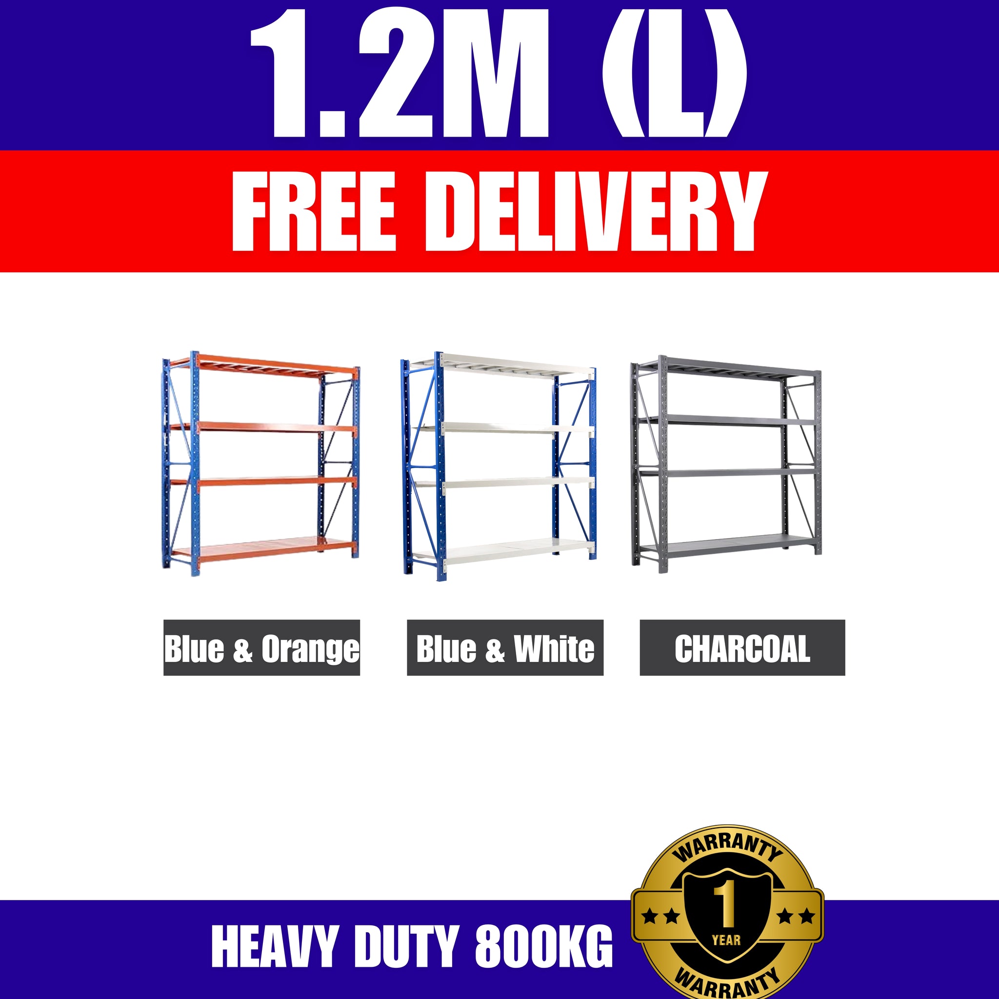 FREE DELIVERY- 1.2m (L) Heavy Duty Heavy Duty Garage Warehouse Metal Storage Shelving Shelves