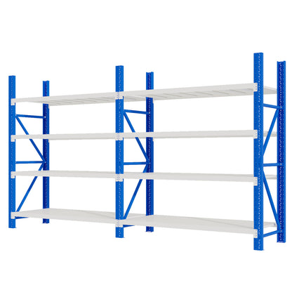 Double Bay Steel Shelving Rack 4m x 1.5m x 0.6m Blue and White