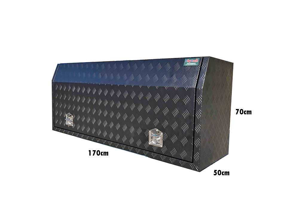 (Full Open) 170cm(L) x 50cm(D) x 70cm(H) Aluminum Checkerplate Tool Box for UTE & Trailer Storage (Black)