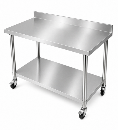 (Brisbane Only) 304 Stainless Steel Workbench 1000x600x900mm With Splashback 2-Tier
