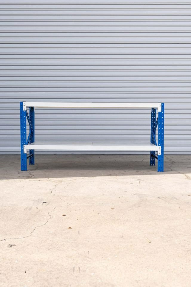 2m Heavy Duty Metal 2-Tier Workbench, Blue & White