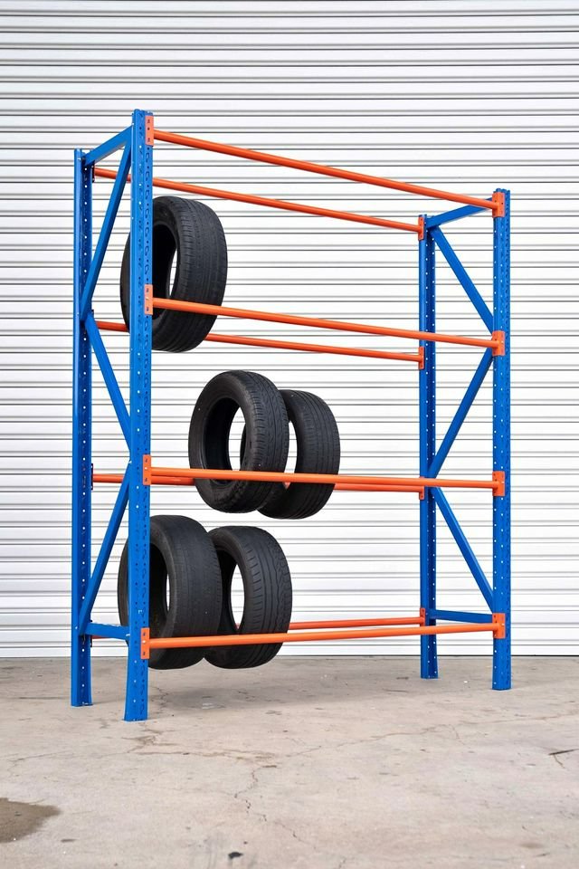 FREE DELIVERY- HEAVY DUTY Garage Tyre Rack 2M ｜ 4M ｜ 6M （L) X 2.4M BLUE & ORANGE (L): 1.2m | 1.5m | 2m  (Only Brisbane) (Copy) (Copy)