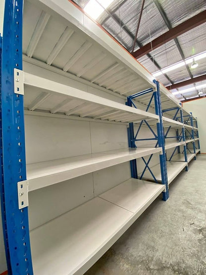 Heavy Duty Steel Long Bay Shelving 6m x 2m x 0.6m Blue & White