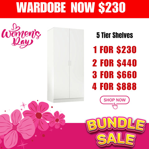 (Briabane Only) FREE DELIVERY White 5 tier Storage Wardorbe Cabinet with shelves 1200mm (L) x 2000mm (H) x 450mm (D)