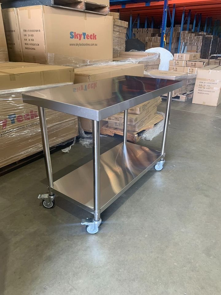 120CM(L) X 60CM(D) X 90CM(H) STAINLESS STEEL METAL 2 TIER WORKBENCH KITCHEN BENCH STORAGE