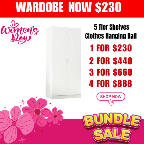 (Briabane Only) FREE DELIVERY White 5 tier Storage Wardorbe Cabinet with hanger rod 1200mm (L) x 2000mm (H) x 450mm (D)