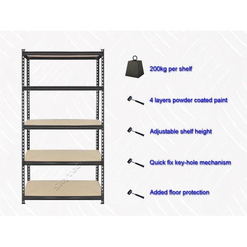 900MM HEAVY DUTY GARAGE SHELVING BLACK 5 TIER STORAGE SHELVING UNITS MDF G090K