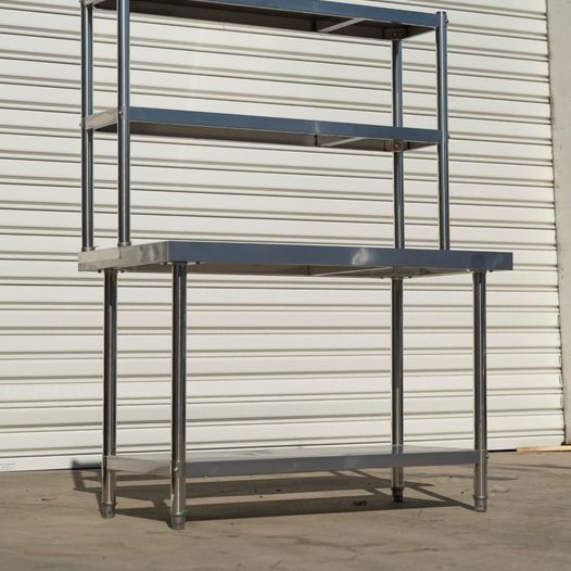 (Brisbane Only) 1000mm STAINLESS STEEL METAL WORKBENCH SHELF COMBO KITCHEN BENCH FREEZER STORAGE 304 Stainless Steel Workbench  – 4-Tier Commercial Kitchen Prep Table, Outdoor BBQ Table, Food Prep & Garage Work Table