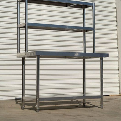(Brisbane Only) 1000mm STAINLESS STEEL METAL WORKBENCH SHELF COMBO KITCHEN BENCH FREEZER STORAGE 304 Stainless Steel Workbench  – 4-Tier Commercial Kitchen Prep Table, Outdoor BBQ Table, Food Prep & Garage Work Table