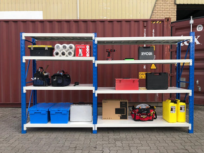 Heavy Duty Steel Long Bay Shelving 6m x 2m x 0.6m Blue & White