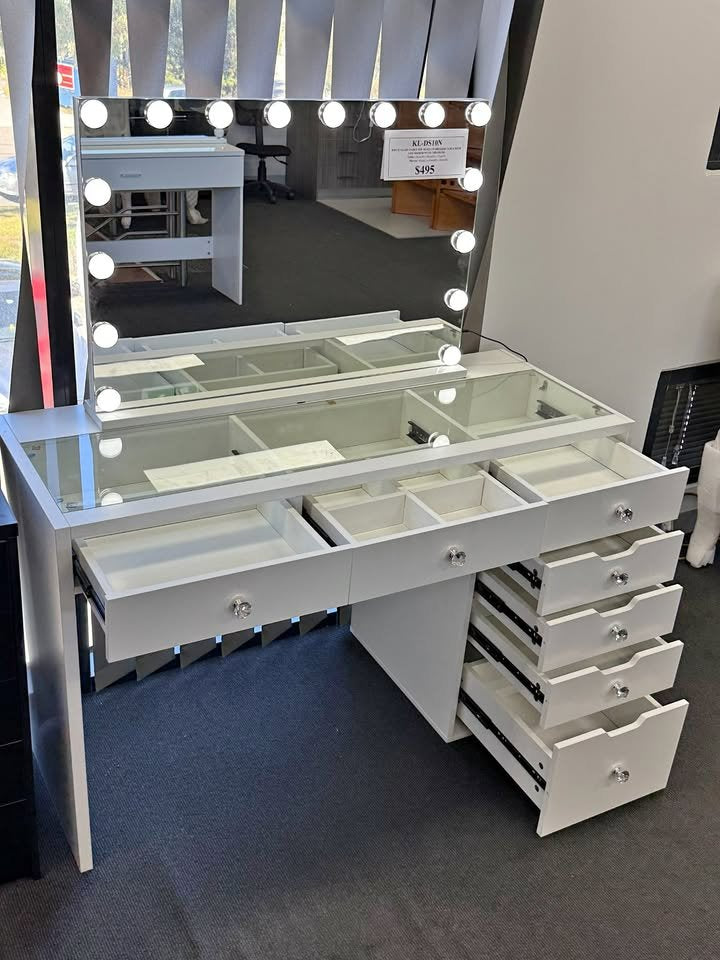 KL-DS10N TB  (Pick Up Only) WHITE MAKE-UP DRESSER TABLE WITH 7 DRAWERS (NO STOOL)