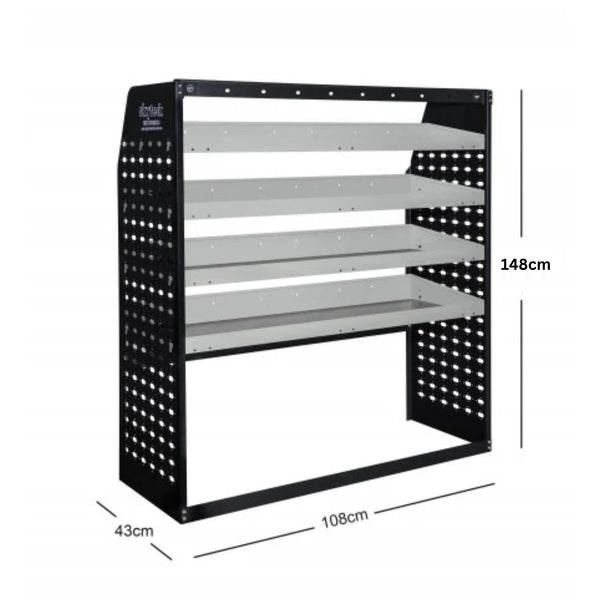 METAL VAN SHELVING 4 TIER SHELF COMPLETE UNIT 108CM X 148CM X 43CM VS1482