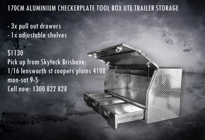Aluminium Checkerplate UTE Tool Box 170cm – 3 Drawers & Shelf