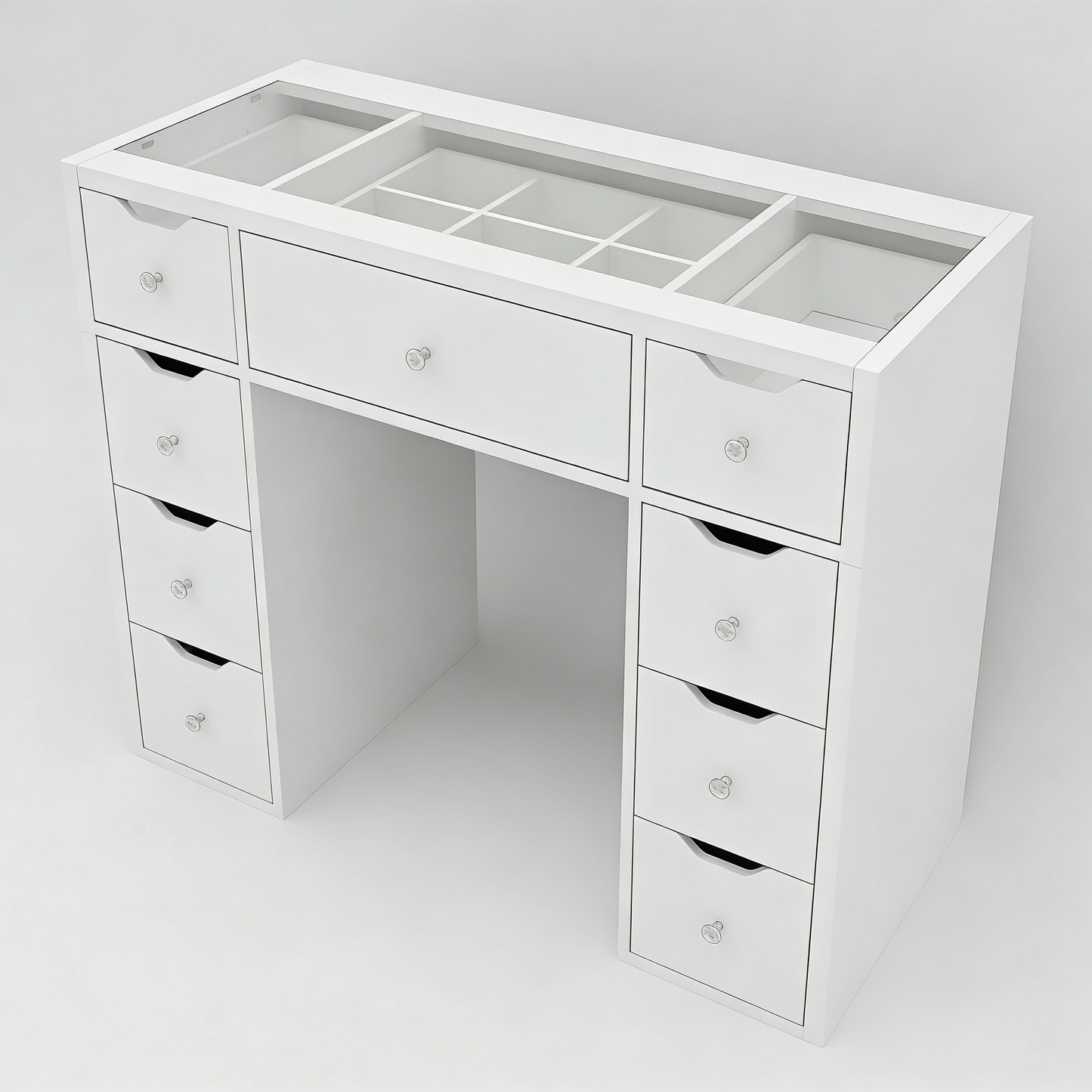 1200mm White Glass Top Makeup Vanity Table with 9 Drawers, 1200mm