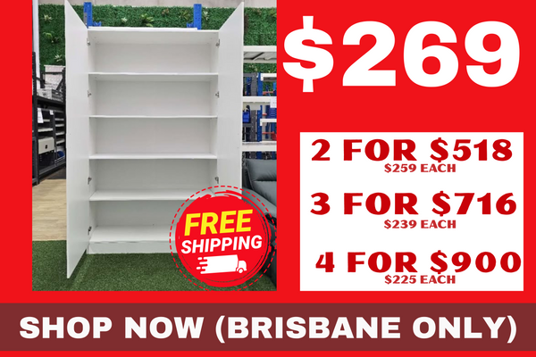 (Briabane Only) 10% OFF & FREE DELIVERY White 5 tier Storage Wardorbe Cabinet with shelves 1200mm (L) x 2000mm (H) x 450mm (D)