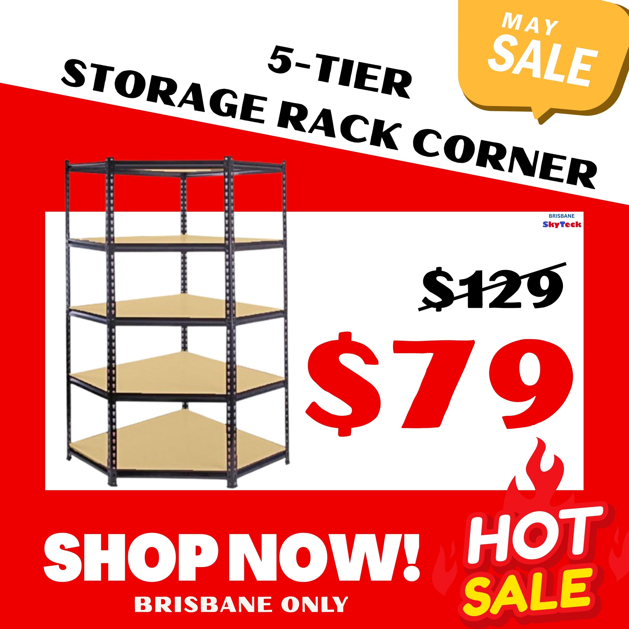 90cm Heavy Duty MDF Corner Garage Shelving Black 5 Tier Storage Complete Unit G045K