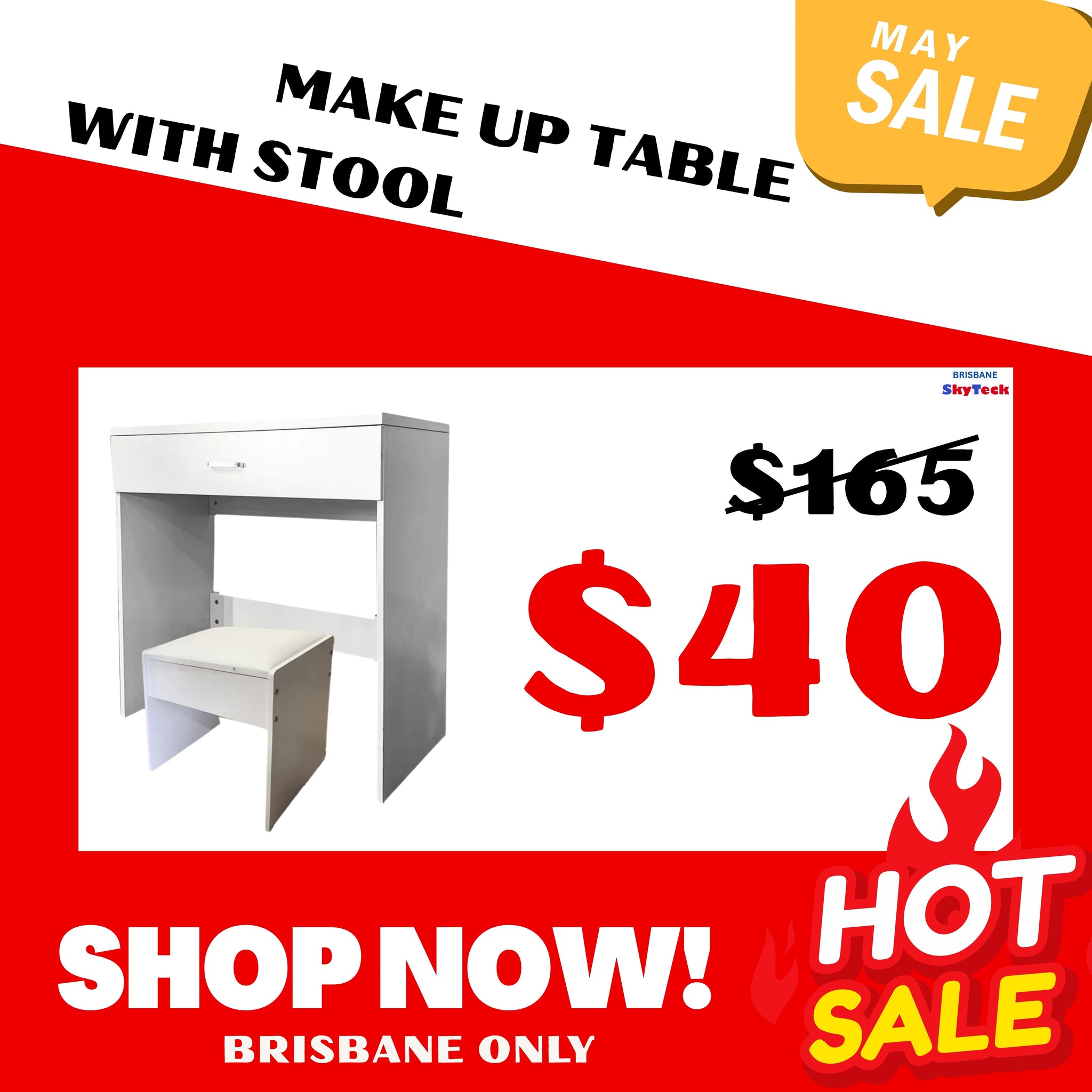 SALE (Brisabne Only) WHITE MAKE-UP DRESSER TABLE WITH DRAWER & PULL OUT CHAIR KL-DS03