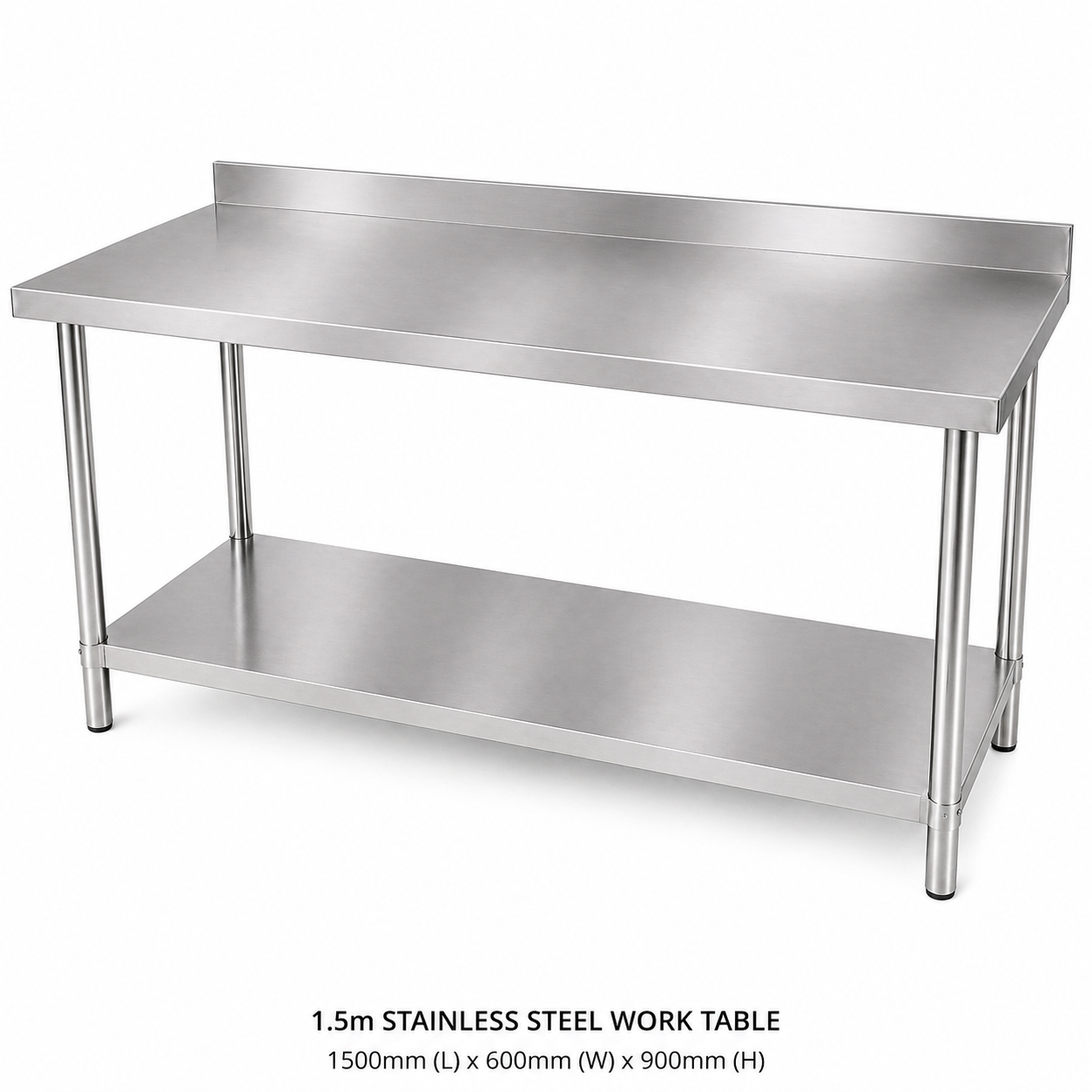 304 Stainless Steel Workbench 1500mm With Splashback, 2-Tier